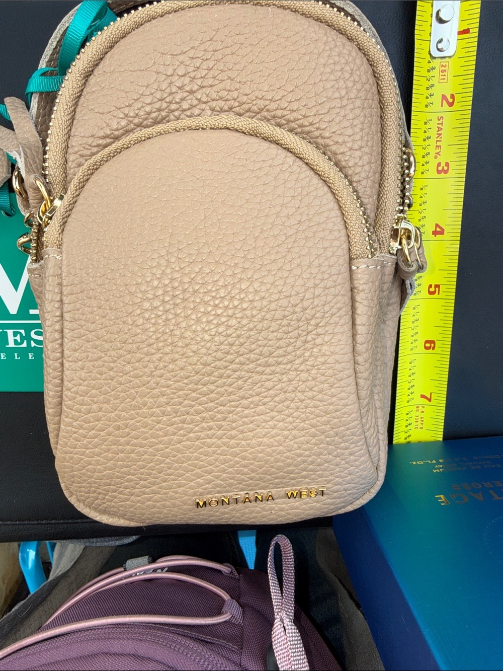 Montana West Taupe Pebbled Mini Crossbody Bag with Gold Hardware